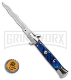9" Anomaly Stiletto Blue Pearlex Automatic Knife - Satin Kriss -Grindworx 9in Anomaly Stiletto Blue Pearlex AK Satin Kriss BHQ 162171 td size large