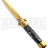 9" Milano Stiletto Black Marble Gold Blade Automatic Knife - Gold Plain
