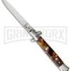 SKM 9" Italian Stiletto Acrylic Tortoise Automatic Knife - Flat -Grindworx 9in stiletto tortoise flat cm large