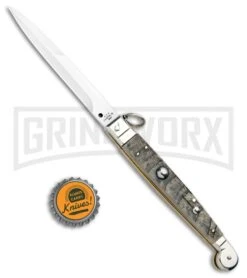 A.G.A. Campolin 9" Ram Horn Sicilian Ring Pull Automatic Knife - Bayonet -Grindworx AGA Camplin 9in Sicilian Ring Pull Auto Ram Horn Satin Bayo BHQ 100997 jr bottlecap large