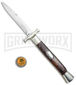 AGA Campolin 13" Stiletto Bat Swinguard Cocobolo Automatic Knife - Bayo -Grindworx AGA Campolin 13in Bat Swinguard Auto Cocobolo Satin Bayo BHQ 77552 jr bottlecap large