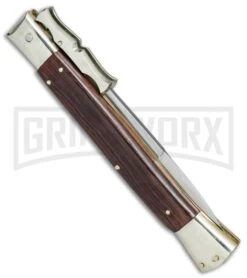 AGA Campolin 13" Stiletto Bat Swinguard Cocobolo Automatic Knife - Bayo -Grindworx AGA Campolin 13in Bat Swinguard Auto Cocobolo Satin Bayo BHQ 77552 jr side large