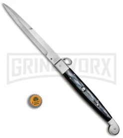 A.G.A. Campolin 16" Sim Horn Sicilian Ring Pull Automatic Knife - Satin Plain -Grindworx AGA Campolin 16in Sicilan Ring Pull Sim Horn BHQ 71213 jr bottlecap large