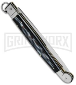 A.G.A. Campolin 16" Sim Horn Sicilian Ring Pull Automatic Knife - Satin Plain -Grindworx AGA Campolin 16in Sicilan Ring Pull Sim Horn BHQ 71213 jr side large