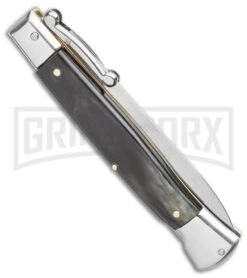 AGA Campolin 9" Stiletto Swinguard Brazilian Horn Automatic Knife - Dagger -Grindworx AGA Campolin 9 Swinguard Automatic Knife Brazilian Horn 5.75 Satin Dagger BHQ 121424 LS Side large