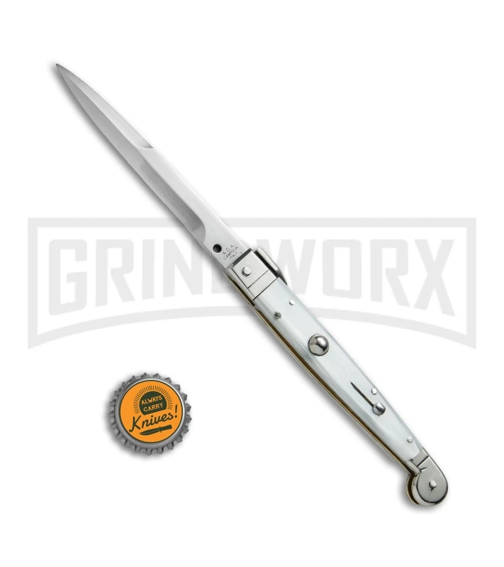 A.G.A. Campolin 9" Sicilian White Pearlex Picklock Automatic Knife - Bayonet 6 A.G.A. Campolin 9" Sicilian White Pearlex Picklock Automatic Knife - Bayonet - Image 4