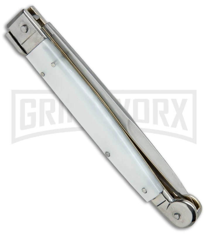 A.G.A. Campolin 9" Sicilian White Pearlex Picklock Automatic Knife - Bayonet 5 A.G.A. Campolin 9" Sicilian White Pearlex Picklock Automatic Knife - Bayonet - Image 3