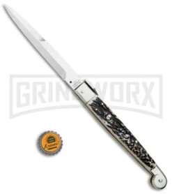 A.G.A. Campolin 12" Brazilian Stag Sicilian Picklock Automatic Knife - Bayonet -Grindworx AGA Campolin Brazilian Stag Sicilian Picklock Bayo BP 16455 jr bottlecap large