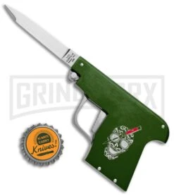AGA Campolin Green Automatic Gun Knife - Satin Plain -Grindworx AGA Campolin Gun Knife Auto Green Satin CEM PIS GREEN GX 33939 jr bottlecap large