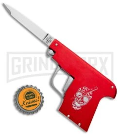 AGA Campolin Red Automatic Gun Knife - Satin Plain -Grindworx AGA Campolin Gun Knife Auto Red Satin CEM PIS RED GX 33940 jr bottlecap large