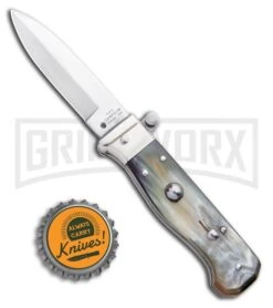 AGA Campolin Piccolo Brazilian Horn Italian Automatic Knife - Satin Plain -Grindworx AGA Campolin Piccolo Italian Stiletto Automatic Knife Brazilian Horn Satin BHQ 99413 ns bottlecap large