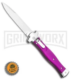 AGA Campolin Zero Violet Leverlock Auto Knife - Bayonet Tumbled -Grindworx AGA Campolin Zero Dagger Leverlock Automatic Knife Black G 10 3.75in Satin AGA01N SD BHQ 74035 LS Bottlecap 2 large