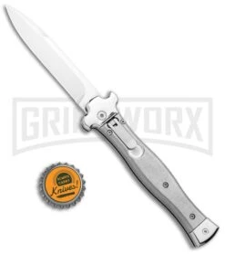 AGA Campolin Zero Gray Aluminum Leverlock Auto Knife - Bayonet Tumbled -Grindworx AGA Campolin Zero Italian LL Gray Aluminum Tumbled AGA01ALP B BHQ 97991 jr bottlecap large