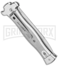 AGA Campolin Zero Gray Aluminum Leverlock Auto Knife - Bayonet Tumbled -Grindworx AGA Campolin Zero Italian LL Gray Aluminum Tumbled AGA01ALP B BHQ 97991 jr side large