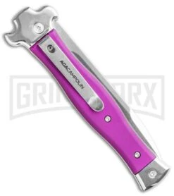 AGA Campolin Zero Violet Leverlock Auto Knife - Bayonet Tumbled -Grindworx AGA Campolin Zero Italian Leverlock Automatic Knife Violet G 10 3.75in Tumbled AGA01ALVI LB BHQ 113941 LS Side large 1