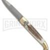 AGA Campolin Stag Horn Brass Lever Lock Automatic Knife - Damascus Plain -Grindworx AGA Lever Brass Damascus Stag BP 18727 jr large