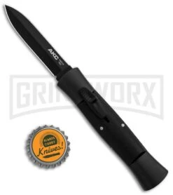 AKC 007 Concord Black OTF Automatic Knife - Dagger Black -Grindworx AKC 007 Concord OTF Black Black Dagger GX 30504 jr bottlecap large