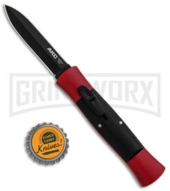 AKC 007 Concord Red/Black OTF Automatic Knife - Dagger Black -Grindworx AKC 007 Concord OTF Red Black Dagger GX 30497 jr bottlecap large 1