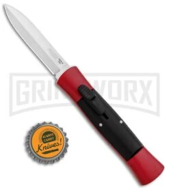 AKC 007 Concord Red/Black OTF Automatic Knife - Dagger Satin -Grindworx AKC 007 Concord OTF Red Satin Dagger GX 30498 jr bottlecap large