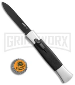 AKC 077 Concord Polish/Black OTF Automatic Knife - Flat Black Plain -Grindworx AKC 077 Concord Polish Black flat black plain BP 22707 er bottlecap large