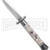 AKC Italian Stiletto Swinguard White Pearlex Automatic Knife - Polish Plain -Grindworx AKC 10in Italian Stiletto Swinguard White Pearlex Automatic Knife Polish Plain GX 41442 hd large