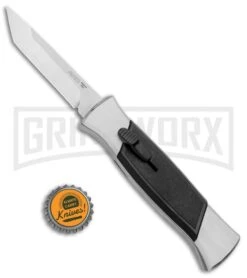 AKC 777 Blackfinger Brushed Aluminum OTF Automatic Knife - SW Tanto -Grindworx AKC 777 Blackfinger Tanto OTF Auto Brushed Aluminum SW BHQ 87412 jr bottlecap 2 large