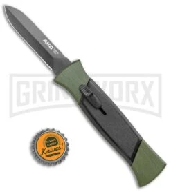 AKC 777 Green Blackfinger Brushed Aluminum OTF Automatic Knife - Black Dagger -Grindworx AKC 777 Green Blackfinger Dagger OTF Auto Brushed Aluminum Black BHQ 87411 jr bottlecap large