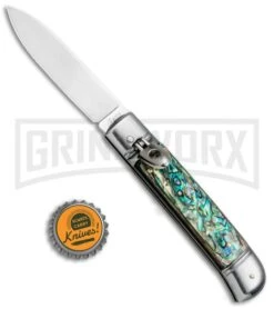AKC 8" Italian Stiletto Leverlock Abalone Automatic Knife - Flat -Grindworx AKC 8in LL Italian Auto Abalone Polish Flat BHQ 82042 jr bottlecap large