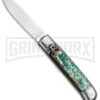 AKC 8" Italian Stiletto Leverlock Abalone Automatic Knife - Flat -Grindworx AKC 8in LL Italian Auto Abalone Polish Flat BHQ 82042 jr large