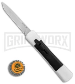AKC Concord White/Black OTF Automatic Knife - Tanto Satin Plain -Grindworx AKC Concord Tanto White Black Satin BHQ 90286 er bottlecap large