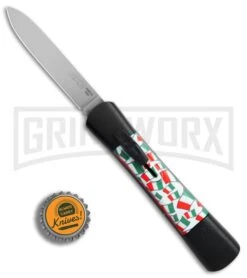 AKC Concord Italy Flag OTF Automatic Knife - Flat Satin Plain -Grindworx AKC Concord italy flag flat satin BHQ 75609 jr bottlecap large