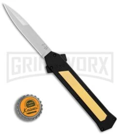 AKC F-16 Brass D/A OTF Automatic Knife - Bayo Satin Plain -Grindworx AKC F 16 BHQ Exclusive Brass Bayo Satin Plain GX 30990 er bottlecap large