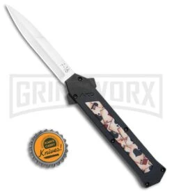 AKC F-16 Ace Playing Cards Inlay D/A OTF Automatic Knife - Bayo Satin Plain -Grindworx AKC F 16 Bayo DA OTF Auto Ace Playing Cards Inlay Satin BHQ 106222 jr bottlecap large