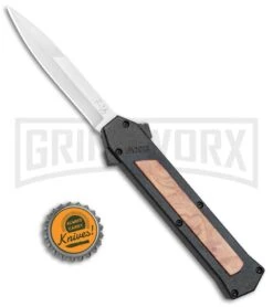 AKC F-16 Black/Wood D/A OTF Automatic Knife - Bayo Satin Plain -Grindworx AKC F 16 Black Wood DA OTF Auto Bayo Satin Plain BP 24620 jr bottlecap large