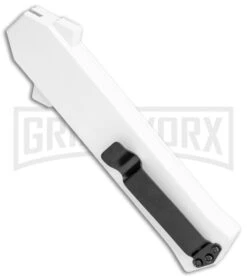 AKC F-16 White D/A OTF Automatic Knife - Bayo Two Tone Plain -Grindworx AKC F 16 DA Bayo OTF Auto White TT BHQ 114660 jr side large