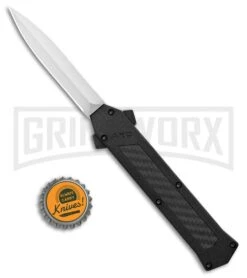 AKC F-16 D/A Dagger OTF Automatic Knife Black Carbon Fiber (3.3" Satin) -Grindworx AKC F 16 DA Dagger OTF Auto Black CF Satin BHQ 102235 jr bottlecap large