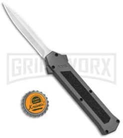 AKC F-16 Gray D/A OTF Automatic Knife - Dagger Satin Plain -Grindworx AKC F 16 DA Dagger OTF Auto Gray Satin BHQ 92691 jr bottlecap large