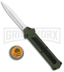 AKC F-16 Green D/A OTF Automatic Knife - Dagger Satin Plain -Grindworx AKC F 16 DA Dagger OTF Auto Green Satin BHQ 91965 jr bottlecap large