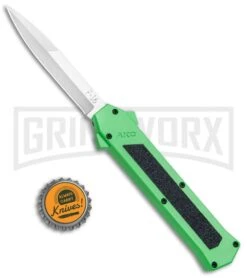 AKC F-16 Green D/A OTF Automatic Knife - Bayo Satin Plain -Grindworx AKC F 16 Green DA OTF Bayo Satin Plain BP 23855 jr bottlecap large
