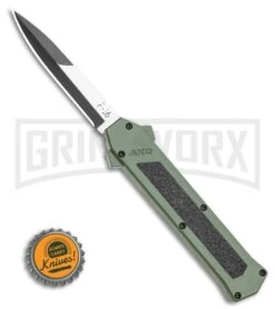 AKC F-16 OD Green D/A OTF Automatic Knife - Bayo Two TonePlain -Grindworx AKC F 16 OD Green D A OTF Automatic Knife Bayo Two TonePlain GX 35588 LS Bottlecap large