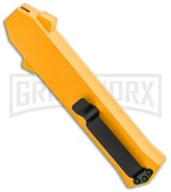 AKC F-16 Yellow D/A OTF Automatic Knife - Dagger Satin Plain -Grindworx AKC F 16 Yellow DA OTF Auto Dagger Satin GX 37626 jr side large