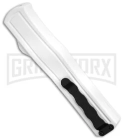 AKC F-20 White D/A OTF Automatic Knife - Spear Point Satin Plain -Grindworx AKC F 20 D A Spear Point OTF AK White Aluminium 3in Satin BHQ 158200 td siDe large