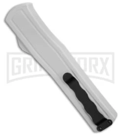 AKC F-20 White Aluminum D/A Drop Point OTF Automatic Knife - Two Tone Plain 8 AKC F-20 White Aluminum D/A Drop Point OTF Automatic Knife - Two Tone Plain -Grindworx AKC F 20 DA DP OTF Auto White Aluminum TT BHQ 179282 jr side large