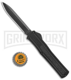 AKC F-20 Black D/A OTF Automatic Knife - Spear Point Black Plain -Grindworx AKC F 20 DA Dagger OTF Auto Black Black BHQ 140839 jr bottlecap large