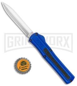 AKC F-20 Blue D/A OTF Automatic Dagger Knife - Satin Plain -Grindworx AKC F 20 DA Dagger OTF Auto Blue Satin BHQ 141098 jr bottlecap 2 large