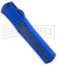 AKC F-20 Blue D/A OTF Automatic Dagger Knife - Satin Plain -Grindworx AKC F 20 DA Dagger OTF Auto Blue Satin BHQ 141098 jr spine 2 large