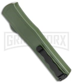AKC F-20 OD Green Aluminum D/A OTF Automatic Knife - Dagger Black Plain -Grindworx AKC F 20 DA Dagger OTF Auto OD Green Black BHQ 146285 jr side large