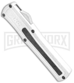 AKC F-20 White D/A OTF Automatic Knife - Dagger Satin Plain -Grindworx AKC F 20 DA Dagger OTF Auto White Satin BHQ 141065 jr spine 2 large