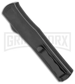 AKC F-20 Black W/ Wood Inlay D/A OTF Automatic Knife - Satin Plain -Grindworx AKC F 20 DA SP OTF Auto Black Wood Inlay Satin BHQ 152445 jr side large