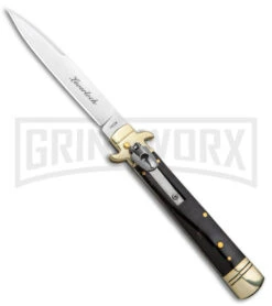 AKC 9" Ebony Leverlock Automatic Stiletto Bayonet Knife - Satin Plain
